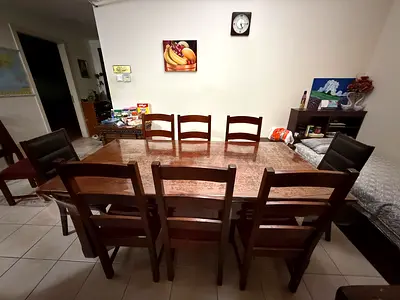 Solid Wood 8-Seater Dining Table with Chairs - Dark Finish