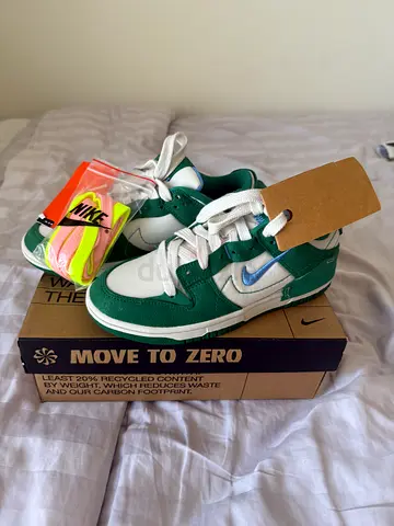 Nike Dunk Low-style green & white sneakers with extra laces - size available