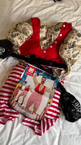 Men's Red and White Striped Strongman Costume (Large)