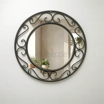 Round Decorative Wall Mirror with Ornate Metal Frame