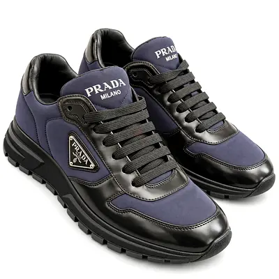 Prada Milano Men's Navy Leather & Fabric Sneakers - Size 43
