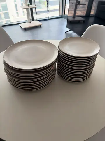 Set of 16 Stoneware Side Plates 21cm - Taupe, 8 Months Old
