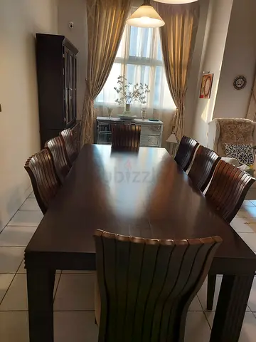 Solid Wood Dining Table with 8 Upholstered Chairs