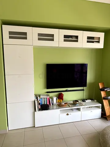 White modular entertainment center - IKEA style, good condition