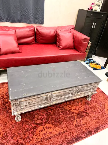 Solid Wood Rustic Coffee Table with Storage - Distressed Grey Finish
