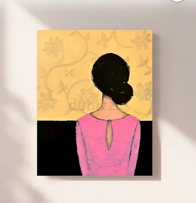 Original Acrylic Painting of Woman in Pink Dress