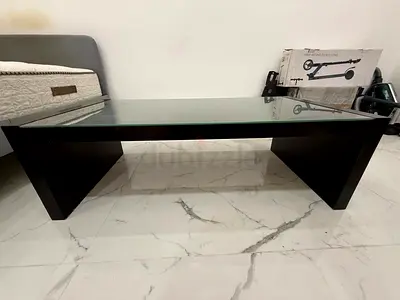 Dark Wood Coffee Table with Glass Top - Good Condition