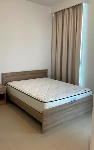 Queen bed frame with mattress - light wood, good condition