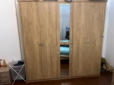 5-door wardrobe with center mirror - light oak finish