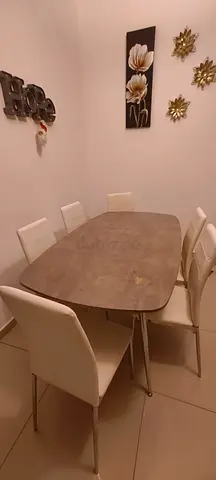 6-Seater Dining Table with White Chairs - Good Condition (JLT Dubai)
