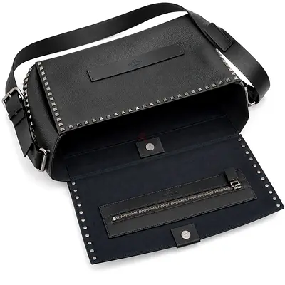 VALENTINO Black Studded Leather Crossbody/Shoulder Bag - Spacious Interior