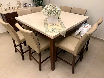 Selling: Selling Marble top 8 Seater Square Dining Set (Table + Chairs)