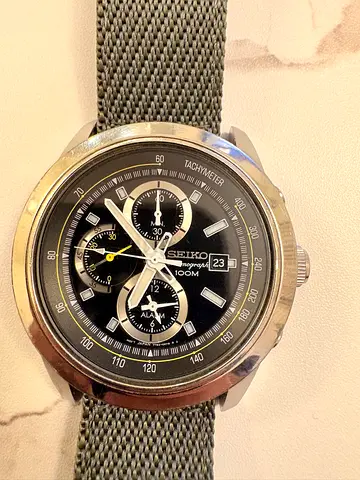 Seiko Chronograph Men's Watch - Stainless Steel, Tachymeter, 100M. Seiko Caliber 7T62