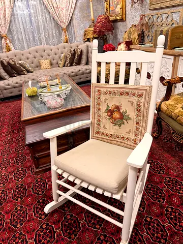 White Wooden Rocking Chair with Cushion — Good Used Condition