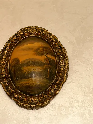 Vintage Decorative Oval Wall Plaque with Gilded Frame