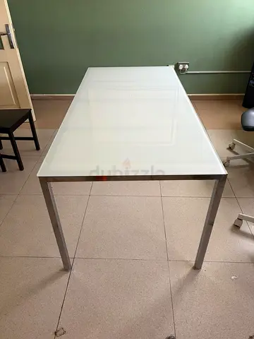 Modern Frosted Glass Dining Table with Chrome Legs