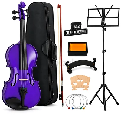 4/4 Full Size Purple Violin with Case, Bow, Music Stand & Accessories