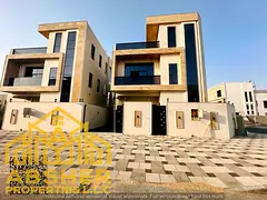 Excellent villa in Al Bahia area, Ajman, with a private pool, distinctive design, freehold ownership