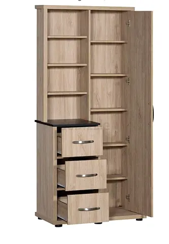 Modern Wooden Storage Cabinet and Dresser with Shelves, Drawers and Mirror
