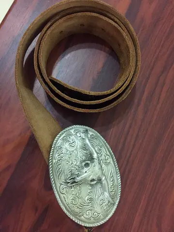 Vintage Leather Belt with Large Bull Skull Buckle