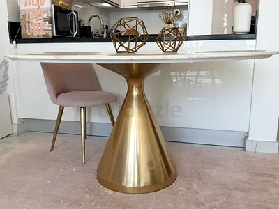 West Elm Silhouette Oval Marble Dining Table - Brass Base