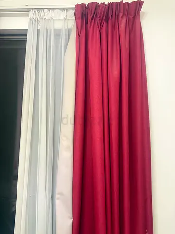 Pair of Burgundy Blackout Curtains with Sheer White Liners - Ready to Hang