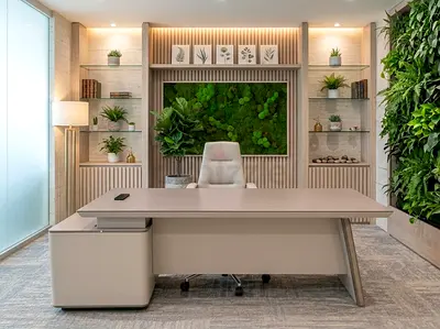 Modern executive office desk with integrated storage