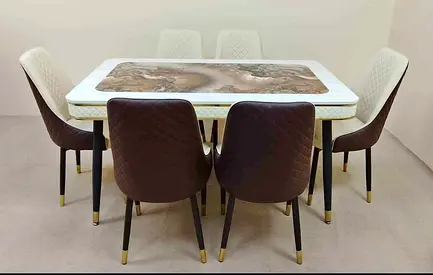 Brand New High Quality Top marble dinning Table with 6 Chairs Available