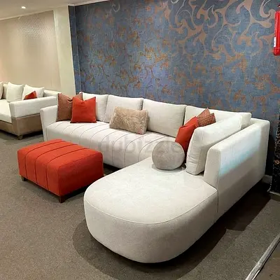 Large L-shaped Modern Fabric Sofa with Chaise and Ottoman