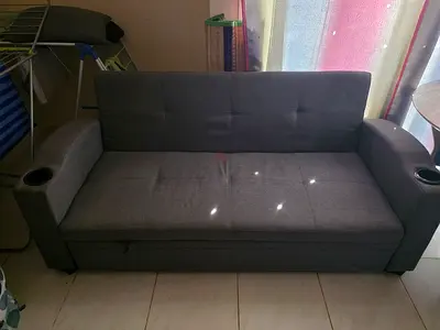 Grey Sofa Bed with Cup Holders