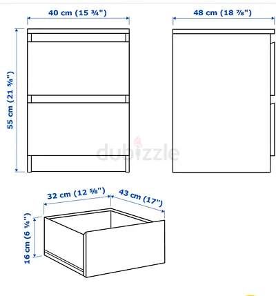 IKEA MALM 2-drawer nightstand / bedside table - compact storage