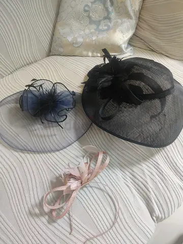 Set of three women's fascinators / hat accessories - black, navy, pink