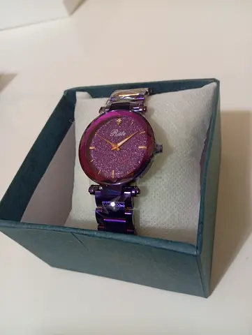 Purple glitter dial Rato wristwatch with metal bracelet - like new