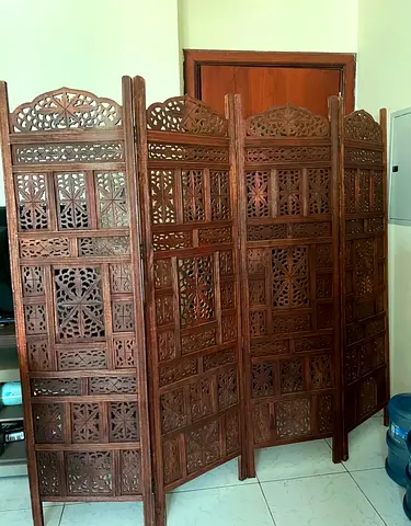 Hand-carved Wooden Room Divider / Folding Screen - 4 Panel