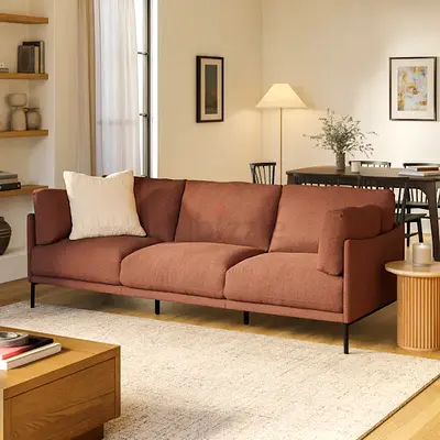 Key armrest 3 seater brown fabric sofa