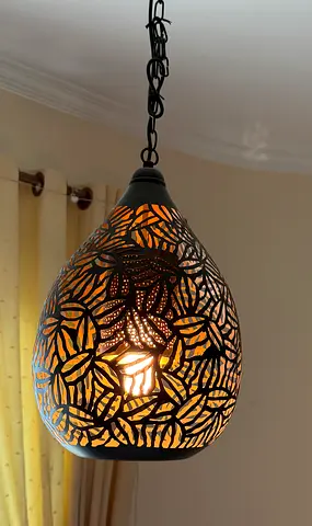 Handmade Moroccan-style Metal Pendant Light - Teardrop Leaf Design