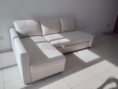 Light beige L-shaped fabric sofa (3-seater) in good condition