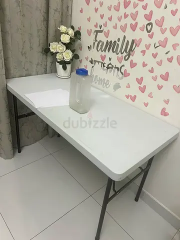 White Folding Plastic Table with Metal Legs - Good Condition