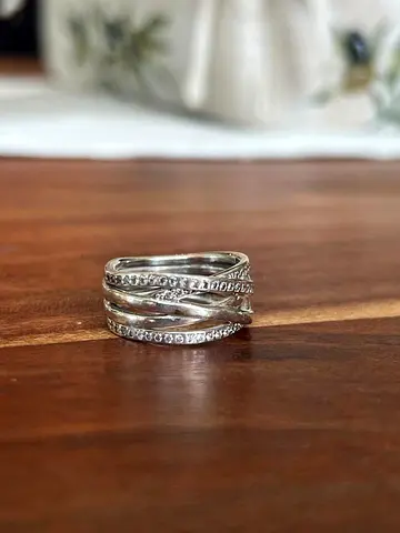 Original Pandora Sparkling & Polished Lines Ring recently professionally shined 56mm