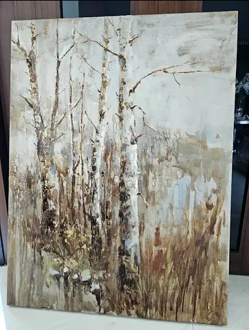 Oil Painting of Birch Trees in Neutral Tones