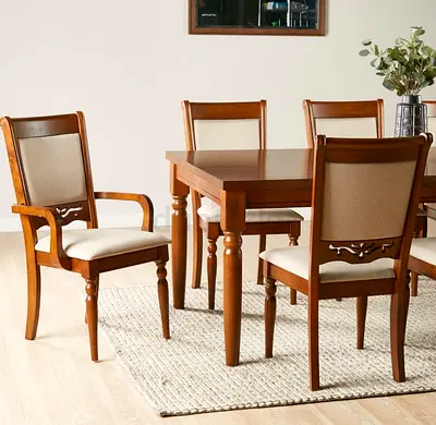Solid Wood 8- Seater Dining Table with Upholstered Chairs