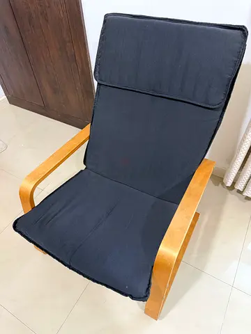 IKEA Poäng-style Bentwood Armchair with Black Cushion