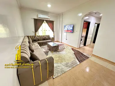 Luxury apartment, second occupancy. Two bedrooms, living room, and open balcony. Ajman, Al Muwaihat 3. Fully furnished for monthly rent.