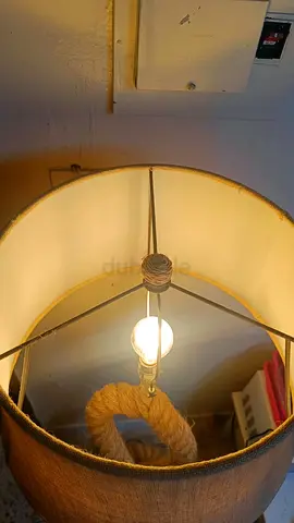 Used hanging rope pendant lamp with fabric drum shade