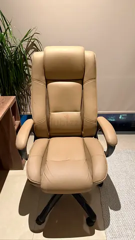 Beige Leather Executive Office Chair - Good Condition