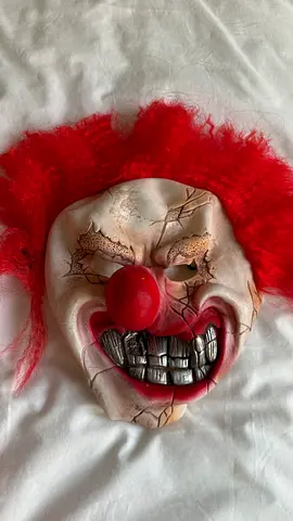 Scary Red Clown Mask with Realistic Hair and Teeth - Used