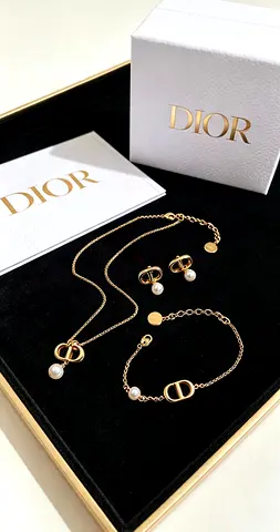 My Dior gold-tone CD pearl necklace, bracelet and stud earring set - like new