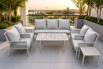 Outdoor 6-Piece Patio Sofa Set with Cushions and Coffee Tables — Light Grey