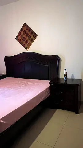 Dark Wood King Bed Frame with Matching Nightstand - Good Condition, Purchased New from Home Centre