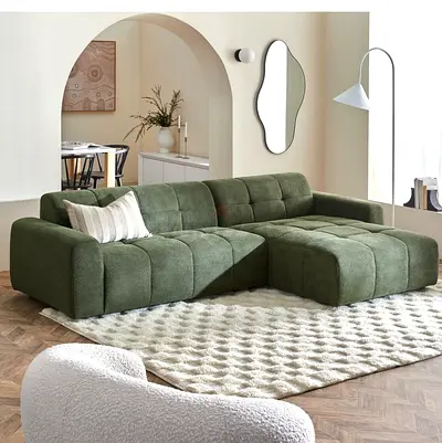 Modern Olive Green L-Shaped Sectional Sofa